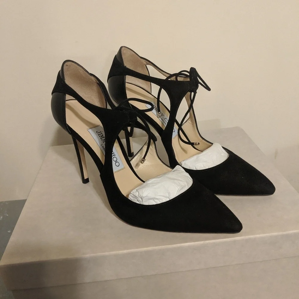 Jimmy Choo Black vanessa mixed media tie-front pum - Picture 6 of 8